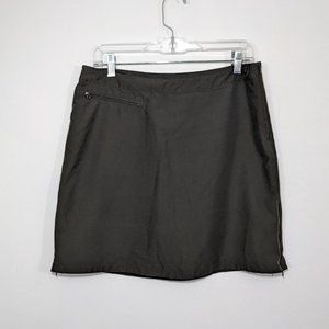 Patagonia Women Duway Skort Skirt Side Zip Slits n Zip Pocket Green Brown 8